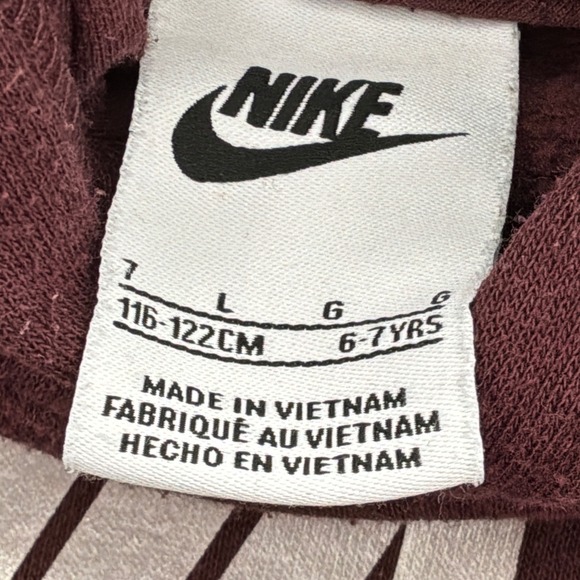 Nike Kids Pullover Hoodie Burgundy Maroon White Logo Fleece Size 7 6-7YRS - Picture 2 of 4